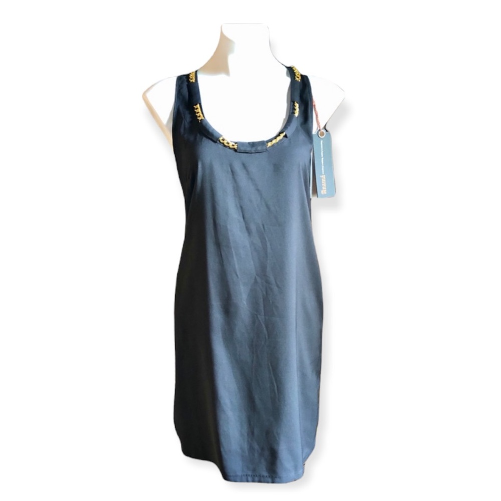 3/$20 ANAMA Black Racerback Dress with Gold Chain Medium NWT